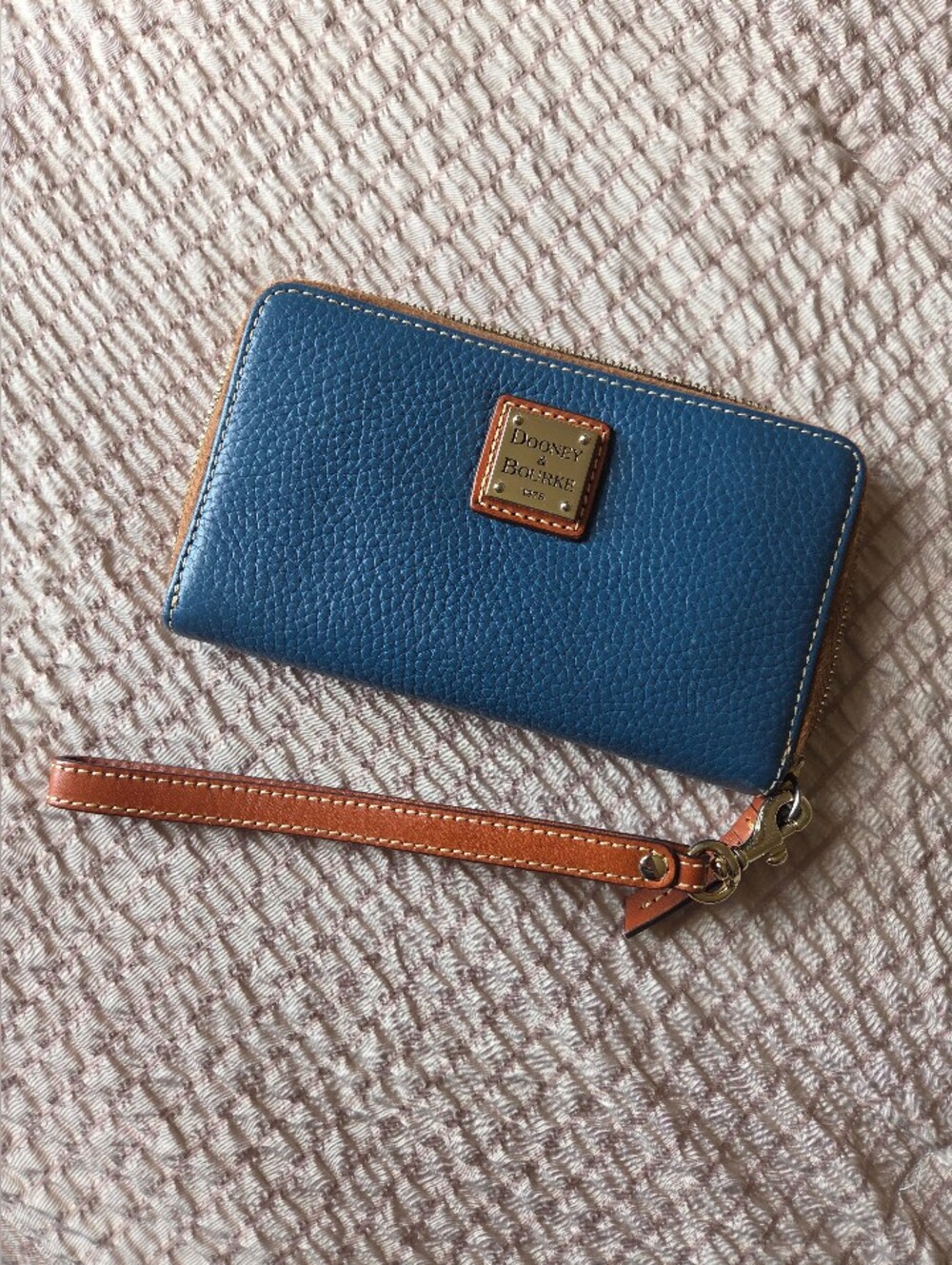 Dooney & Bourke Blue Pebbled Leather Zip Wristlet Wallet